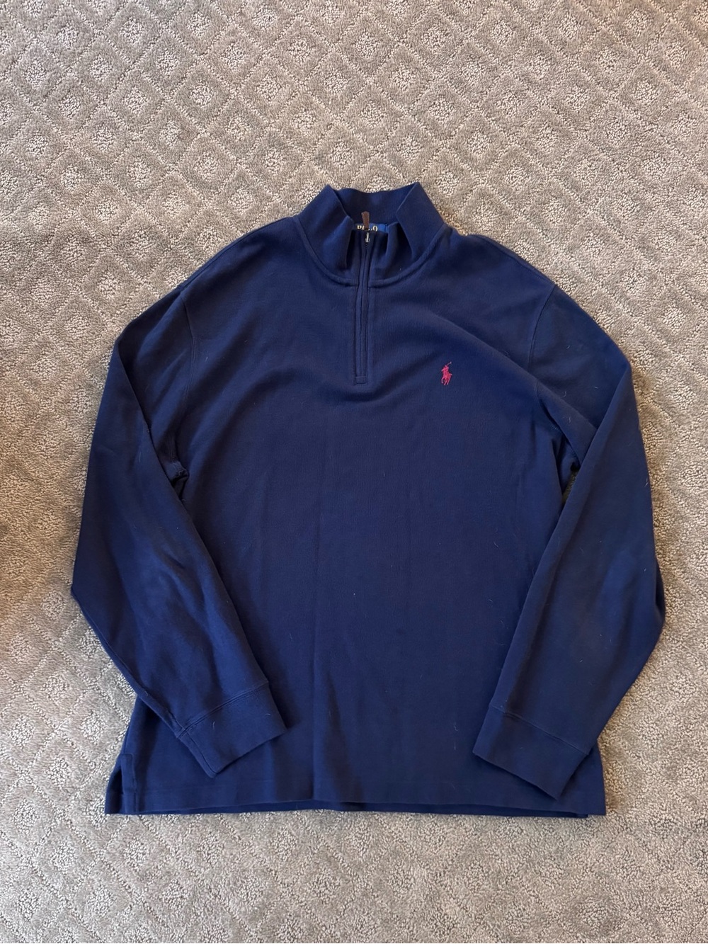 Polo by Ralph Lauren Men’s Navy Quarter Zip Sweater with Red Pony Logo Size L
